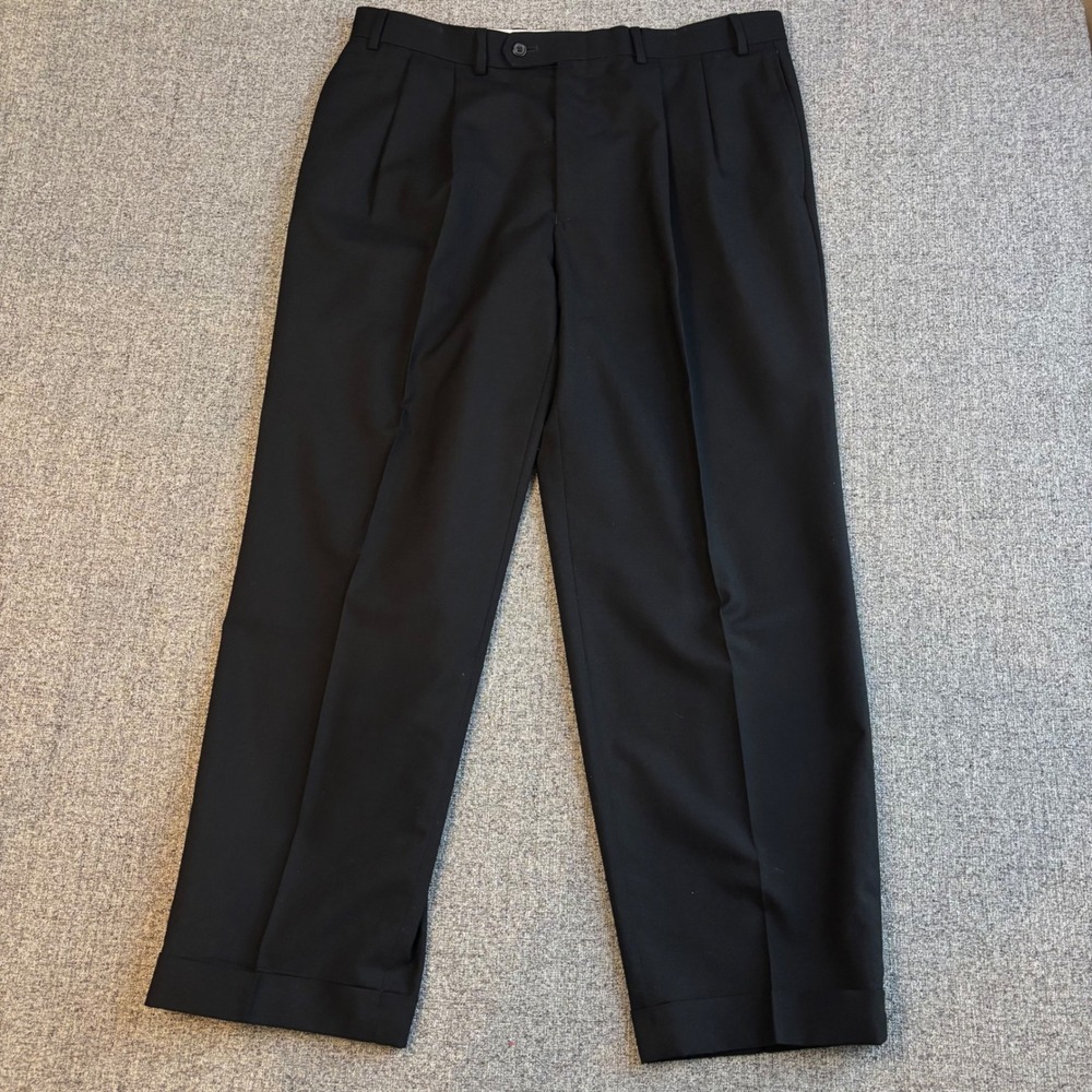 Lauren Ralph Lauren Dress Pants Mens 36x29 Black Wool Pleated Cuffed